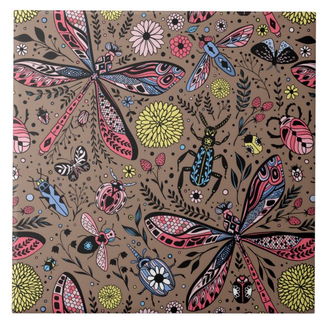 Carreau Bugs de Doodle sur mocha brown (Devant)