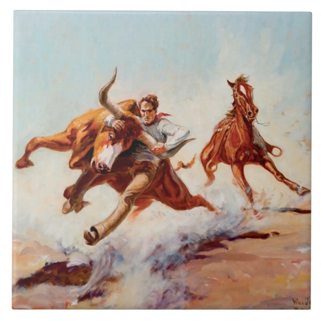Carreau "Bull Dogger" Art occidental par Will James (Devant)