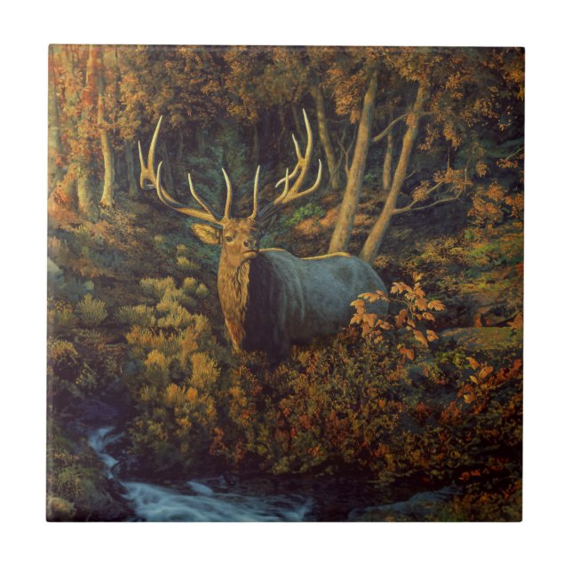 Carreau Bull Elk dans la forêt d'automne (Devant)