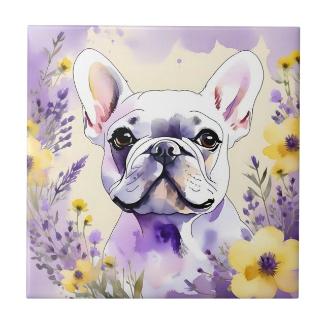 Carreau Bulldog français et Fleur sauvage (Devant)