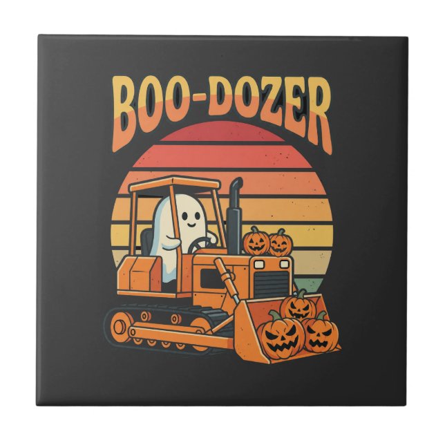 Carreau Bulldozer fantôme de Halloween Boo-Dozer Citrouill (Devant)