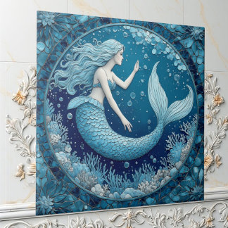 Carreau Bulle d'Océan Sirène Mosaïque Lustrée Aigue-Marine