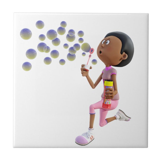 Carreau Bulles de soufflement de fille d'Afro-américain de (Devant)