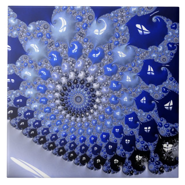 Carreau Bulles fractales Ombre Bleu Abstrait (Devant)