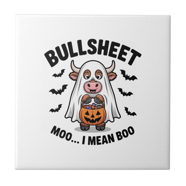 Carreau BULLSHEET Halloween Vache mignonne en fantôme (Devant)