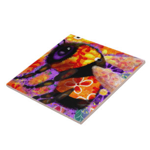 Carreau Bumble Whimsical Bee Floral Rouge Jaune violet