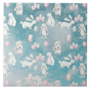 Carreau Bunnies Bunny dans le ciel Cute Animal illustratio
