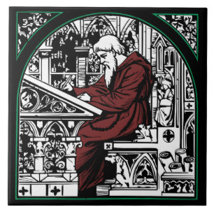 Carreau Bureau d'écriture médiéval et Moine