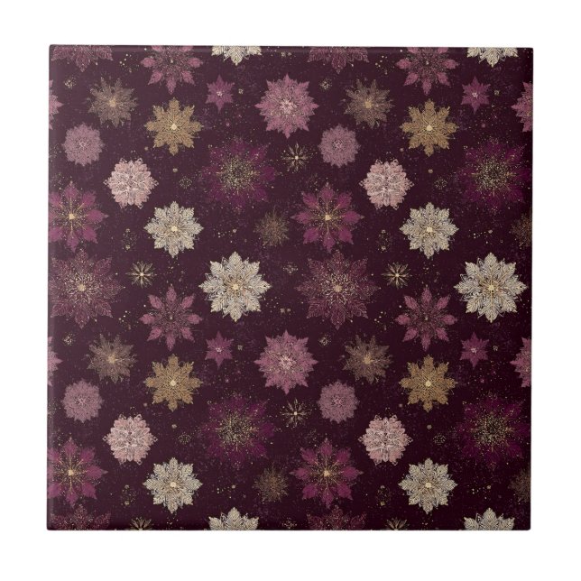 Carreau Burgundy Poinsettia Christmas Pattern (4) (Devant)