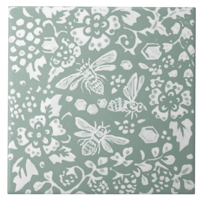 Carreau Busy Bee Sage Green Honeypeb Design de jardin (Devant)