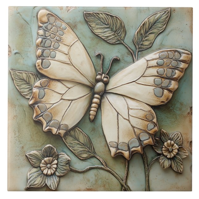 Carreau Butterfly Garden Botanical Faux Relief (Devant)