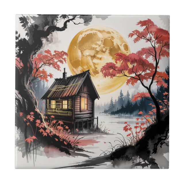 Carreau Cabane au Clair de Lune, Art de la Forêt Japonaise (Devant)