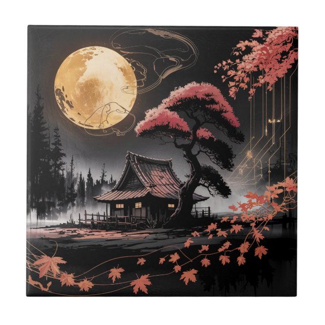 Carreau Cabane au Clair de Lune, Art de la Forêt Japonaise (Devant)