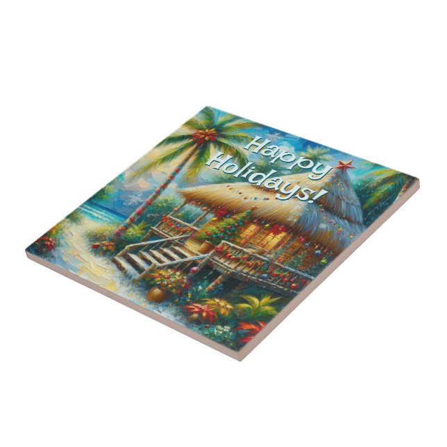 Carreau Cabane Tropicale Noël Palm Tree Beach Lumières (Côté)