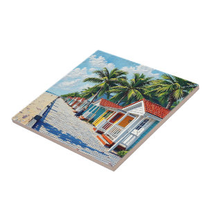Carreau Cabines de plage tropicales colorées