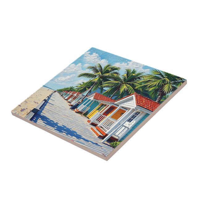 Carreau Cabines de plage tropicales colorées (Côté)