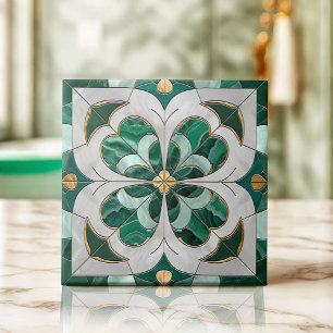 Carreau Cabot à quatre feuilles - Marbre vert et perle