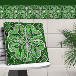 Carreau Cabot à quatre feuilles - Marbre vert et perle