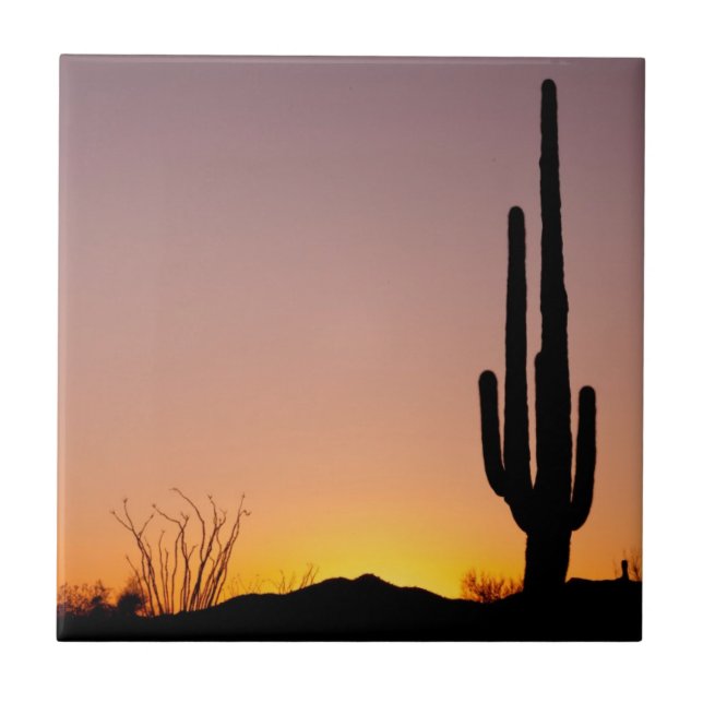 Carreau Cactus de Saguaro au coucher du soleil (Devant)