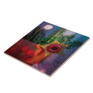 Carreau Cactus de sauvetage à travers une fenêtre pluvieus