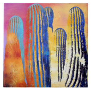 Carreau Cactus Saguaro Coloré Désert du Sud-Ouest