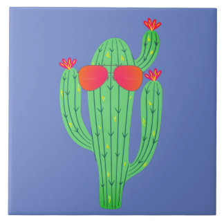 Carreau Cactus Saguaro Portant des Lunettes de Soleil Drôl