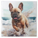 Carreau Cadeau Bulldog en France<br><div class="desc">French Bulldog sur la plage aquarelle art est un grand ajout à votre salon,  cuisine ou grande chambre. Oeuvre originale de Nicole.</div>