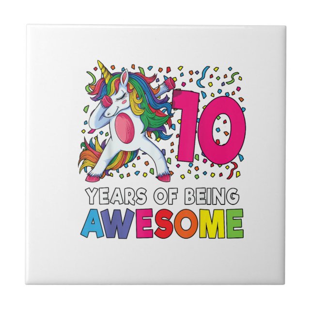 Carreau Cadeau de fête de licorne Dabbing pour 10 ans  (Devant)