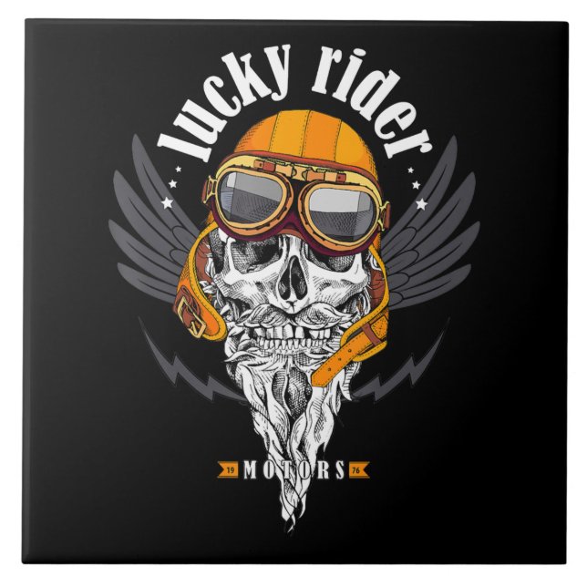 Carreau Cadeau De Moto Crâne Pour Les Amateurs De Moto (Devant)