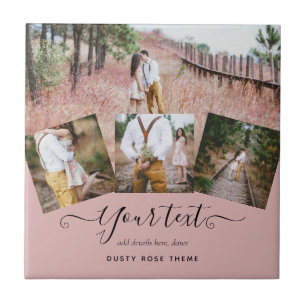 Carreau Cadeau de photo de mariage rose poudré des jeunes 