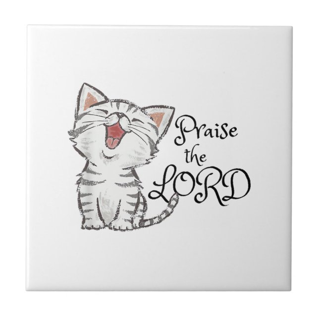 Carreau cadeau d'écriture chrétienne avec un chat mignon,  (Devant)