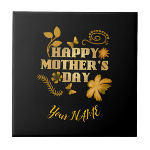 Carreau Cadeau floral doré personnalisé pour la fête des m