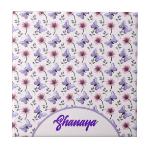 Carreau Cadeau floral papillon de printemps personnalisé  