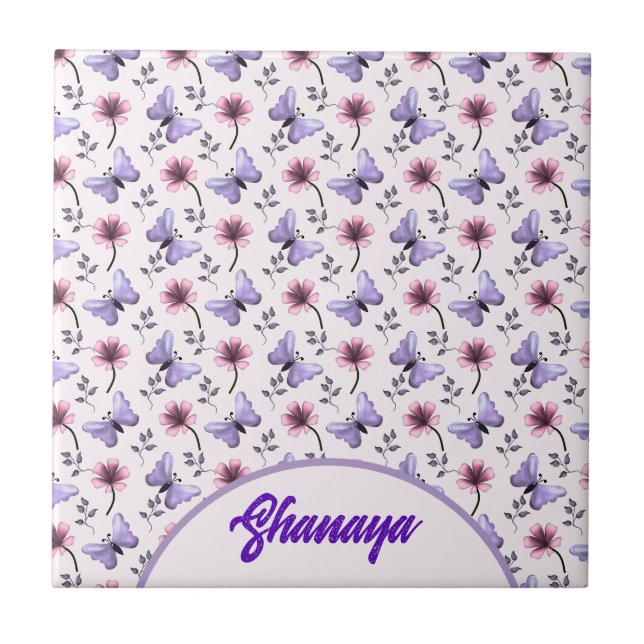 Carreau Cadeau floral papillon de printemps personnalisé   (Devant)