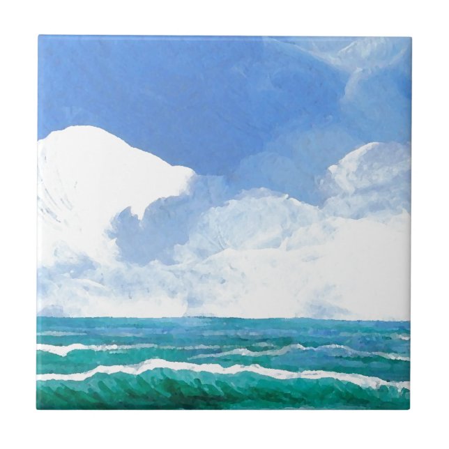 Carreau Cadeaux d'art de surf de vagues de plage d'océan (Devant)