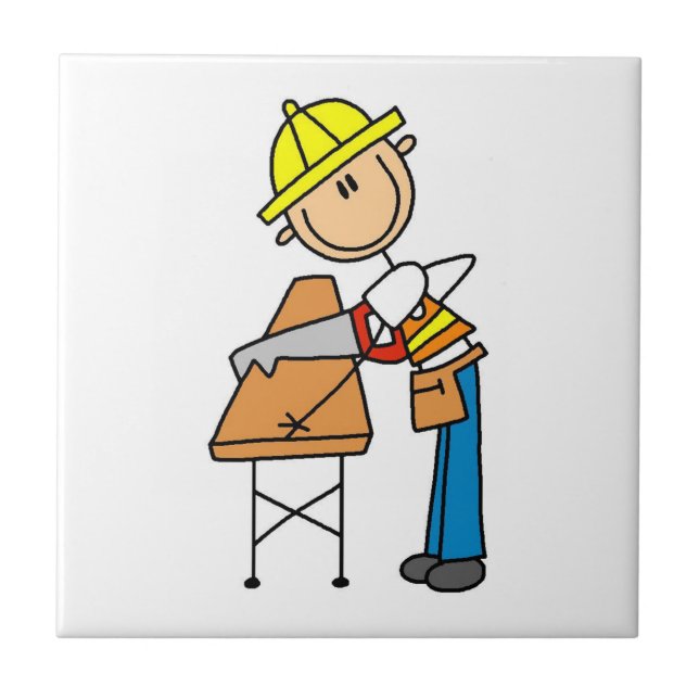 Carreau Cadeaux de travailleur de la construction sciant d (Devant)