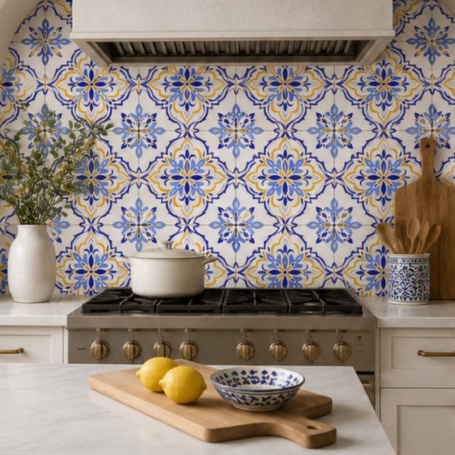 Carreau Cadiz Harmony Elegant Sky Blue Gold Mediterranean  (Créateur téléchargé)