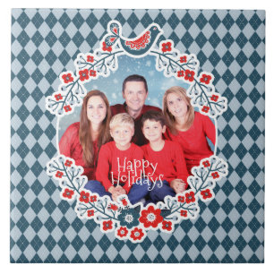 Carreau Cadre de Noël Ajoutez votre photo Wreath Bird d'h