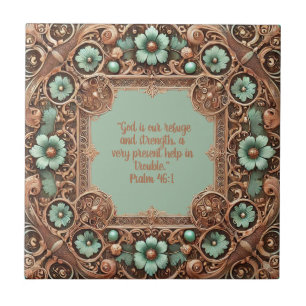 Carreau Cadre de versets bibliques en cuivre et turquoise