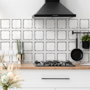 Carreau Cadre élégant simple Art Déco noir sur fond blanc