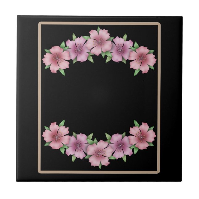 Carreau Cadre floral caricature fleurs beige bordure noir  (Devant)