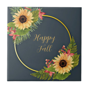 Carreau Cadre floral d'automne avec texte personnalisable