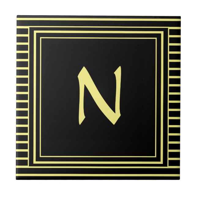Carreau Cadre jaune monogramme lettre N rayures (Devant)