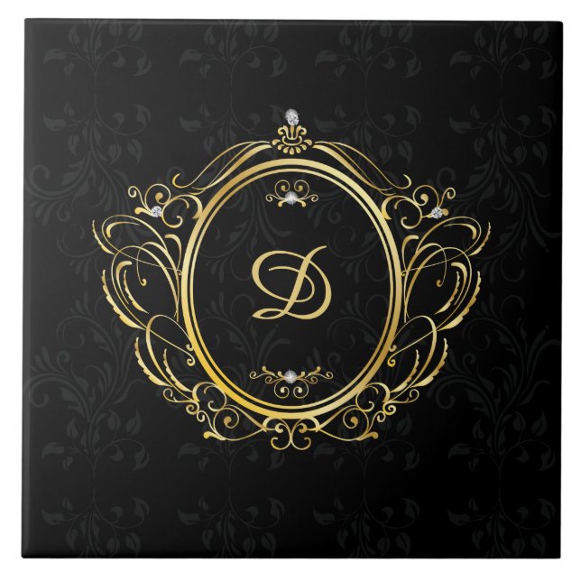 Carreau Cadre or de luxe monogramme noir damas retour (Devant)