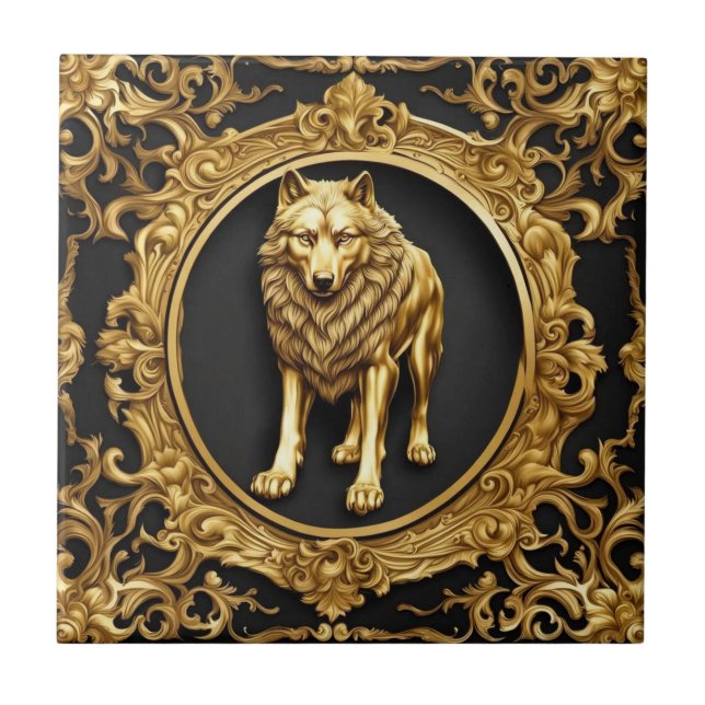 Carreau Cadre ornemental noir et or Wolf (Devant)