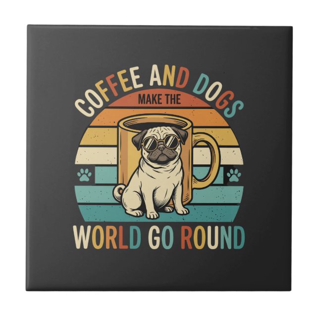 Carreau Café et chiens Pug rétro amateur (Devant)