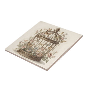 Carreau Cage antique avec fleurs et papillons