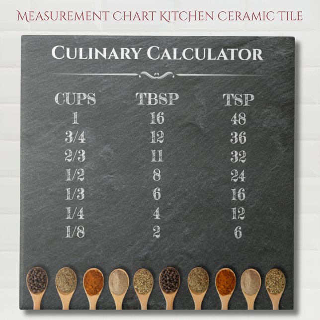 Carreau Calculatrice culinaire Tableau de mesures de cuisi (Culinary Calculator Kitchen Measurement Chart Ceramic Tile)
