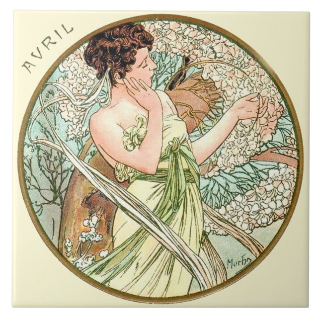 Carreau Calendrier avril de Nouveau Mucha d'art (Devant)