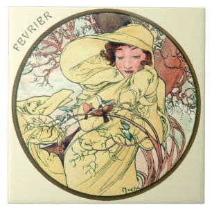 Carreau Calendrier février de Nouveau Mucha d'art